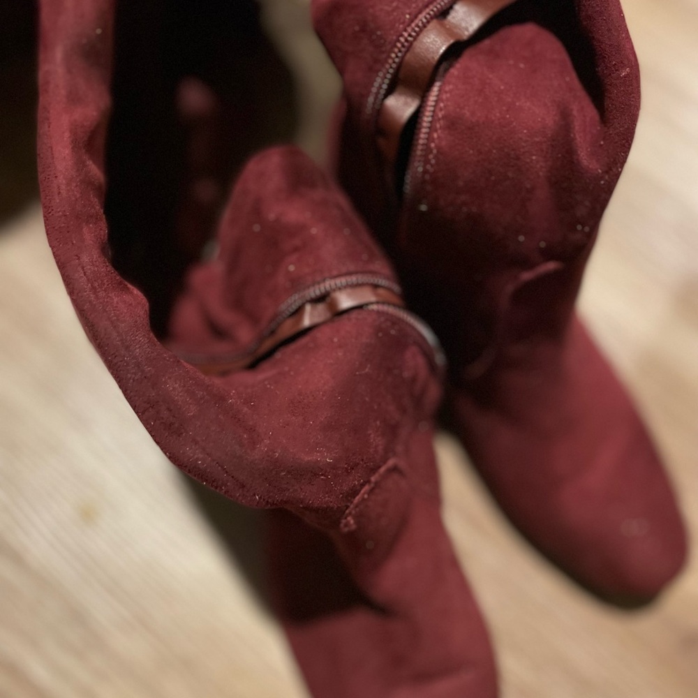 Suede wine boots knee high